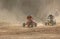 Group of quad bike riders   in the dust race