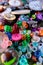 Group of randomly scattered beads, buttons and marbles
