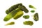 Group of rare green moldavite semi-precious stones isolated on white background