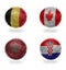 Group . realistic football balls with national flags of belgium, canada, morocco, croatia, ,soccer teams