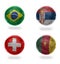 Group . realistic football balls with national flags of brazil, serbia,switzerland,cameroon,,soccer teams