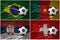 Group . realistic football balls with national flags of brazil, serbia,switzerland,cameroon,,soccer teams