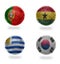 Group . realistic football balls with national flags of portugal, ghana,uruguay,south korea,,soccer teams