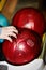 Group of red bowling ball.