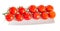 Group of red cherry tomatoes, bunch, vine, close up, white plat