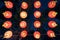 Group of red chinese lanterns illuminated at night