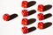 Group of red dices on white background with shadow isolated. Command work and leadership concept