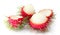 group of red and green rambutan fruit peel. Succulent white food sweet tasty. organic tropical fruits multi vitamin long hair.