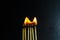 Group of a red match burning isolated with the background. Row burning matchstick in the chain reaction. Matchstick art.