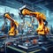 A group of robotic arms in a factory