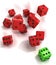 Group rolling red dices with one winning green