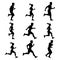 Group of runners. Silhouettes of male and female. Vector illustrations of fitness activities