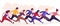 Group of running people, colorful runners man and woman in motion. Pursuit of seasonal sales, loyalty program. Sports competition