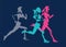 Group of running women, isolated silhouettes