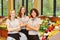 Group of sales women in supermarket