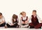 group of school children together. Studio picture, white background