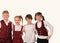 group of school children together. Studio picture, white background