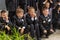 Group of schoolboys havin fun on September First. Children posing for shot.