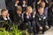 Group of schoolboys havin fun on September First. Children posing for shot.