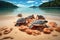 group of sea turtles hatching on sandy beach