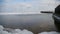 Group of Seagulls in Winter Ice-Covered Sea. Slow Motion