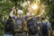 Group of senior adults trekking in the forest