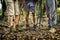 Group of senior adults trekking in the forest