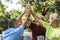 Group of senior athletes giving a high five