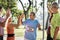 Group of senior athletes giving a high five