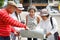 Group of senior tourist are looking at city maps to find tourist attractions