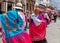 Group of senior woman folk dancers from Cayambe Canton, Ecuador