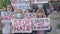 Group of serious people on demonstration against discrimination. Portrait of Caucasian protesters holding human rights