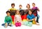 Group of seven children sitting with a German flag