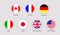 The Group of Seven flags stickers. Round icons. G7 flag with members countries names. Vector Canada, France, Germany