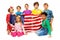 Group of seven kids holding American flag