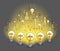 Group of shining light bulbs and set of icons, business ideas creative concept, teamwork, business team.