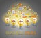 Group of shining light bulbs and set of icons, business ideas creative concept, teamwork, business team.