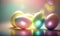a group of shiny eggs sitting on top of a table next to each other on a table top with a blurry background behind them