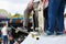 Group of skater boys compete in skate contest outdoor