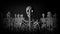 Group of Skeletons Standing in the Dark staring at the Camera in a Creepy Look