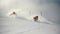 Group of skiers athletes compete going down from ski mountain. AI generated.