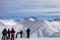 Group of skiers before start on off-piste descent