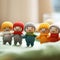 A group of small knitted dolls are standing in a row, AI