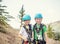 Group of smiling Children ready to go on a zip line adventure