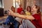 Group of smiling dancers taking selfie- dancing, sport and urban