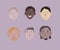 a group of smiling men, 6 individuals, of different nationalities in pastel colors on a lilac background. concept of individuality