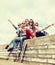 Group of smiling teenagers hanging out