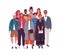 Group of smiling young multinational man and woman vector flat illustration. Crowd of happy diverse people standing