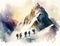 A group of snowboarders riding up the side of a majestic and snowcovered mountain. Lifestyle concept. AI generation