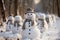 A group of snowmen standing in the snow